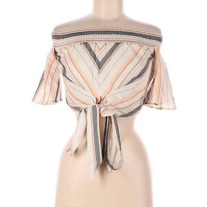 Bohemian Elegant Off-Shoulder Striped Tie-Front Cropped Blouse Size 8